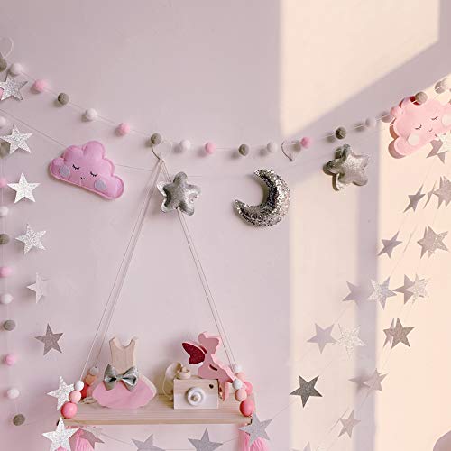 Pom Poms Garlands - GOODCHANCEUK 2 x Cadena de fieltro 2M Adornos colgantes Decoraci¨®n de Pom Pom hecha a mano para ni?os Dormitorio Fiesta Cumplea?os Azul + Amarillo + P¨²rpura + Blanco + Rosa