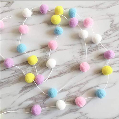 Pom Poms Garlands - GOODCHANCEUK 2 x Cadena de fieltro 2M Adornos colgantes Decoraci¨®n de Pom Pom hecha a mano para ni?os Dormitorio Fiesta Cumplea?os Azul + Amarillo + P¨²rpura + Blanco + Rosa