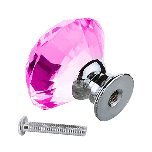Pomos de cristal de 30 mm para puertas, muebles, armarios, cajones y tiradores con tornillo., rosa