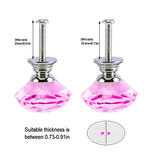 Pomos de cristal de 30 mm para puertas, muebles, armarios, cajones y tiradores con tornillo., rosa