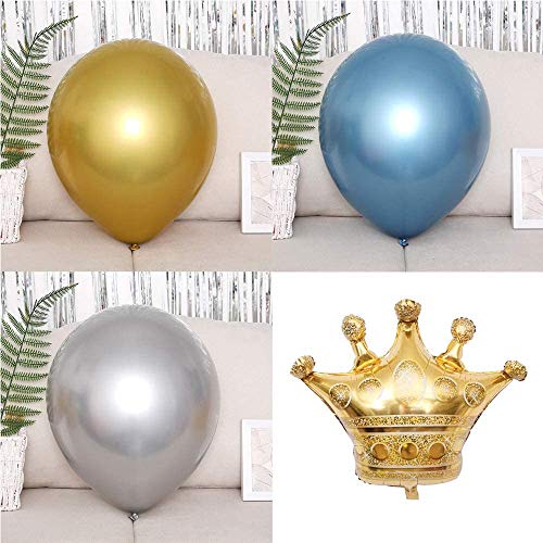 Ponmoo Fiesta de cumpleaños con globos de plata azul dorado, 124 piezas globos kit de cumpleaños aniversario para hombres mujeres adultos, Happy Birthday Corona Globo para cumpleaños de decoración