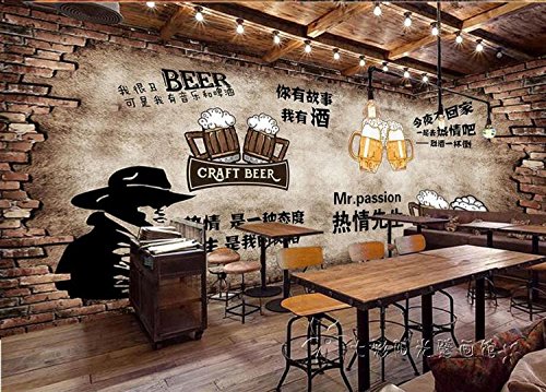 Poowef 3D Wallpaper grandes de grano de madera antiguos bares wallpaper pizarra graffiti restaurante brasería bar fresco aire industrial papel tapiz