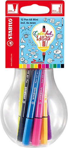 Premium de fieltro de lápiz STABILO Pen 68 Mini – Colorful Ideas – 12er Pack – con 12 Diferentes Colores en bolsa la bombilla