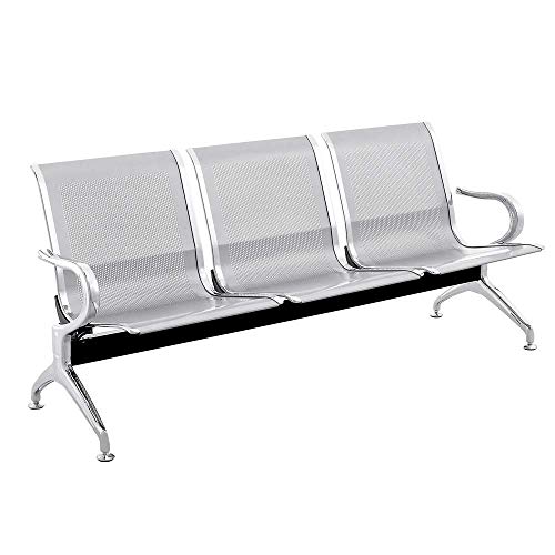 PrimeMatik - Bancada para sala de espera con sillas ergonómicas plateadas de 3 plazas