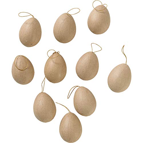Prohobb Paper Art - Huevos (6 cm, con colgador, 10 unidades), Papel maché, marrón, 6x4,5cm