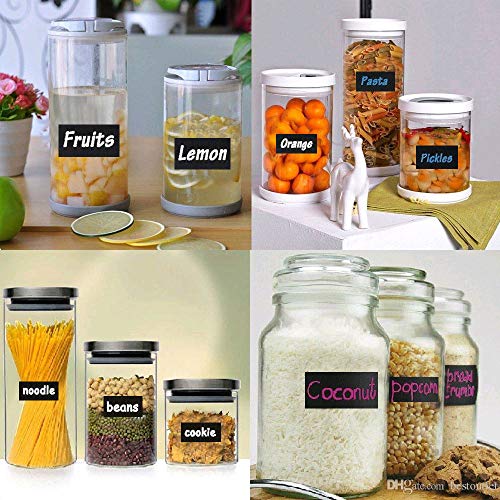 Pulluo 150 pcs Etiquetas Negras Pegatinas de Pizarra Etiquetas Adhesivas de Pegatina con Pluma Blanca Etiqueta de Cocina Decorado en Hogar Oficina Tanques de Aceite Latas Selladas