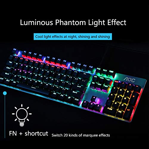 PURATEN Teclado con cable, 104 teclas de metal RGB retroiluminado, teclado para juegos, sensación mecánica, USB con cable, teclado para juegos con luz para trabajar o jugar, No cero., 3, Tamaño libre