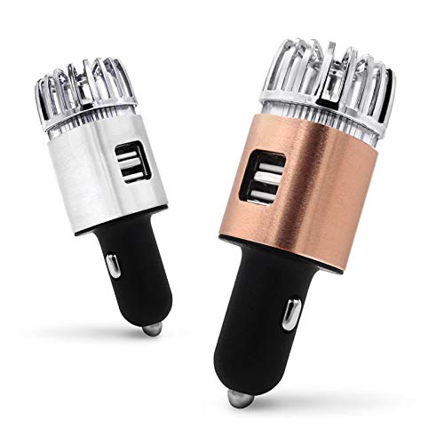 Purificador de aire para coche y cargador rápido de doble puerto 2.1 Amp, generador de ozono iónico para eliminar virus, los malos olores, humo, polen, moho, alérgenos, olor a mascota.