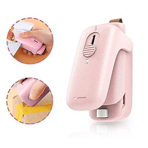 QAIYXM Mini máquina de termosellado de Mano, 2-en-1 Cuchillo de Cocina del hogar y Cortador de Papel, Sellado térmico de bocadillos y Bolsas de Granos (Rosa)
