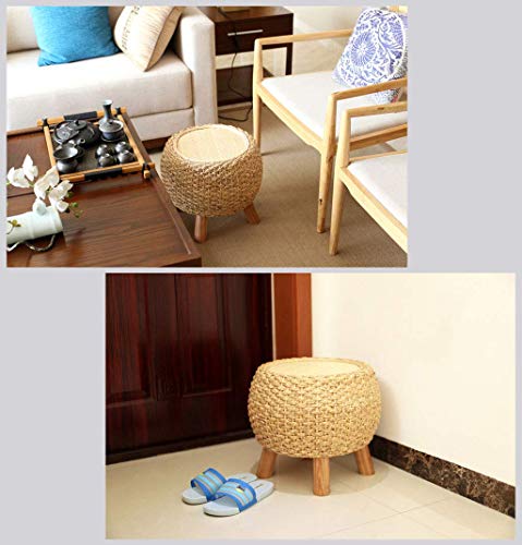 Qazxsw Taburete de ratán/Taburete de Madera Maciza, Taburete de sofá Redondo Retro, Banco de Zapatos para el hogar Simple, Adecuado para Sala de Estar, Dormitorio, Comedor