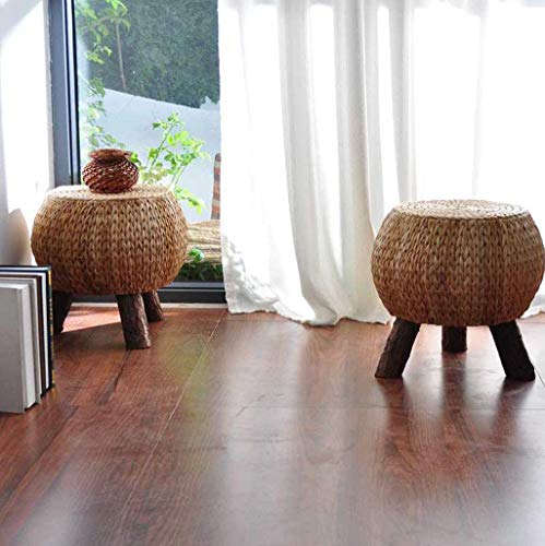 Qazxsw Taburete Redondo/reposapiés de ratán, Banco de sofá de Ocio, Paja para el hogar, Banco de Zapatos, Adecuado para Sala de Estar, Dormitorio, Entrada