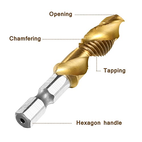 Qibaok 6 piezas brocas para rosca HSS macho de roscar grifo para taladro set de hexagonales drills de vástago Perforación,1/4"Vástago HSS Tornillo Manual, Métrico, Tornillos de Taladro
