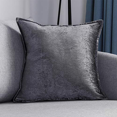 QINUO Home - Fundas de almohada decorativas suaves de chenilla de terciopelo, cuadradas, fundas de cojín de sofá, 2 unidades, 45 cm x 45 cm, gris oscuro, 18 "x 18"