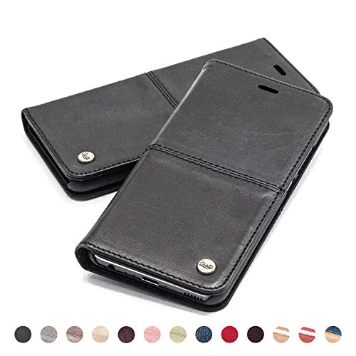 QIOTTI Funda Compatible para Galaxy S8+ y Galaxy S8 Plus Cuero auténtico Italiano con RFID protección Soporte Plegable Ranuras para Tarjetas Cierre magnético (Smart Black)