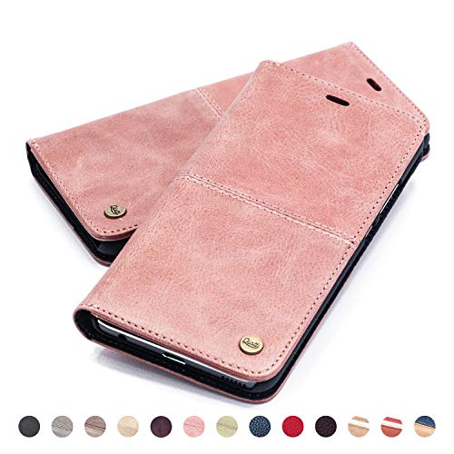 QIOTTI Funda Compatible para Galaxy S9+ y Galaxy S9 Plus Cuero auténtico Italiano con RFID protección Soporte Plegable Ranuras para Tarjetas Cierre magnético (Smart Rose)