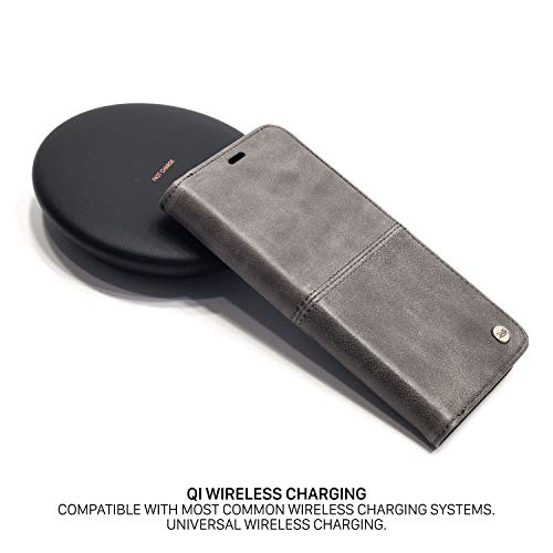 QIOTTI Funda Compatible para iPhone 11 Pro Cuero auténtico Italiano con RFID protección Soporte Plegable Ranuras para Tarjetas Cierre magnético (Smart Grey)