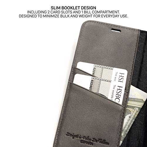 QIOTTI Funda Compatible para iPhone 11 Pro Cuero auténtico Italiano con RFID protección Soporte Plegable Ranuras para Tarjetas Cierre magnético (Smart Grey)