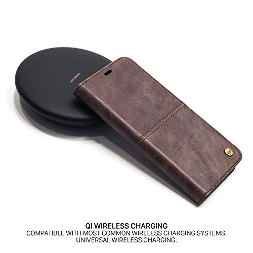 QIOTTI Funda Compatible para iPhone 8 y iPhone 7 Cuero auténtico Italiano con RFID protección Soporte Plegable Ranuras para Tarjetas Cierre magnético (Smart Coffee)