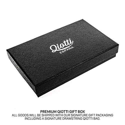 QIOTTI Funda Compatible para iPhone 8 y iPhone 7 Cuero auténtico Italiano con RFID protección Soporte Plegable Ranuras para Tarjetas Cierre magnético (Smart Coffee)