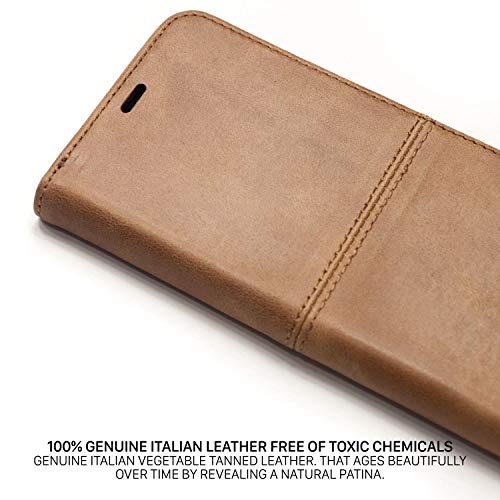 QIOTTI Funda Compatible para iPhone XS MAX Cuero auténtico Italiano con RFID protección Soporte Plegable Ranuras para Tarjetas Cierre magnético (Smart Brown)
