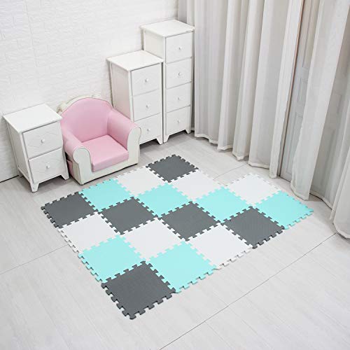 qqpp Alfombra Puzzle para Niños Bebe Infantil - Suelo de Goma EVA Suave. 18 Piezas (30*30*1cm), Blanco,Verde,Gris. QQC-AHLb18N