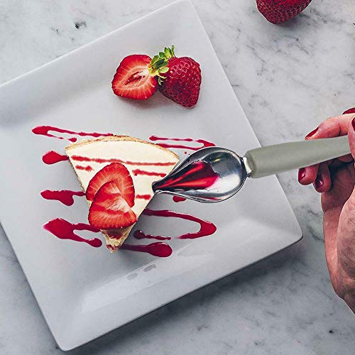 QQSA 2pcs Stainless Steel Saucier Spoon Plate Dish Sauce Painting Pencil for Coffee Cake Decoration Chef Drawing Sauce Embellishment Tool (Large)