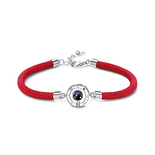 QueenDer Colgante Ajustable Pulseras - 100 idiomas Te amo cristal Gircon - Regalos para mujeres Mamá Pareja de San Valentín (Rojo)