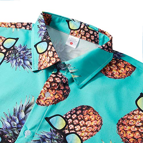 RAISEVERN Camisa Hawaiana con Estampado de piña Frutas Cortas Estilo Hip Hop de Verano, Verde para Hombre