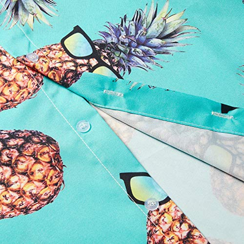 RAISEVERN Camisa Hawaiana con Estampado de piña Frutas Cortas Estilo Hip Hop de Verano, Verde para Hombre
