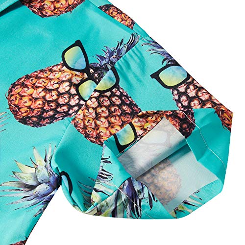RAISEVERN Camisa Hawaiana con Estampado de piña Frutas Cortas Estilo Hip Hop de Verano, Verde para Hombre