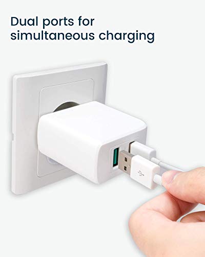 RAMPOW Cargador USB, 39W Quick Charge 3.0 Cargador Móvil, Cargador Pared 2 Puertos USB Cargador Rápido para Teléfonos y Tabletas, iPhone, Samsung, LG, Sony, Huawei, Xiaomi, BQ Aquaris X y más - Blanco