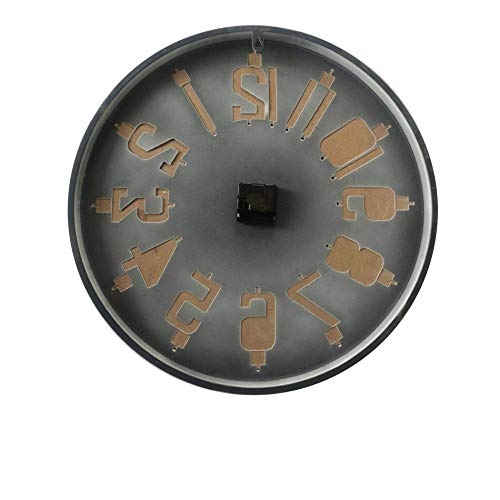 Rebecca Mobili Reloj Redondo, Accesorios de Pared, Madera Metal, Beige marrón, Estilo Moderno, decoración Sala de Estar - Medidas Ø 60 cm x P 4,5 cm (AxANxF) - Art. RE4993