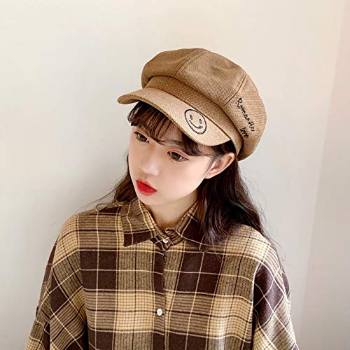 Red Boina roja Sombrero Octogonal Mujer otoño e Invierno Inglaterra Retro Casual Salvaje Marea Coreana Cara Sonriente Pintor de Arte Sombrero