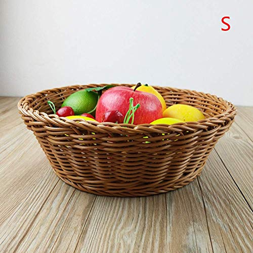 Redondo Cesta Mimbre Fruta Pan Bandeja Cesta Almacenaje Tejido a Mano Cesta Frutero Almacenaje Cesto Bandeja Expositora para Alimentos para Servir Mesa Pantalla Decoración - Como Imagen Show, 1pc