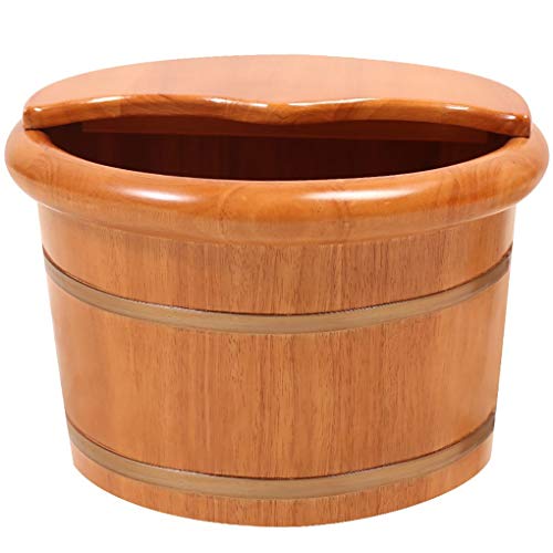 Regalo para la casa Encina espesa filo barril de madera baño de pies barril con tapa hogar de madera durable pie sanitaria cubo cuba de lavado pie 24cm casa artículos para el hogar decoración