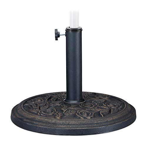 Relaxdays Base Sombrilla, Pie, Soporte, Rosas, Palos de 35/38/48 mm, Resina Sintética, 1 Ud., 32 x 45 cm, Negro-Dorado