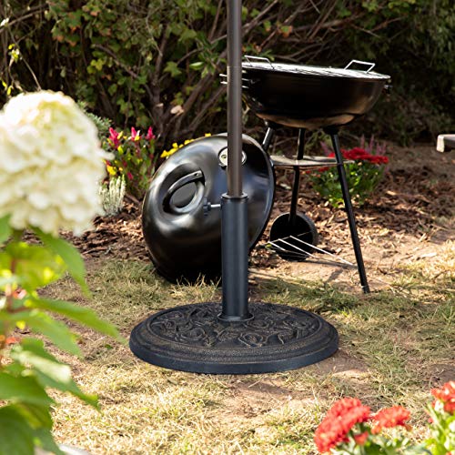 Relaxdays Base Sombrilla, Pie, Soporte, Rosas, Palos de 35/38/48 mm, Resina Sintética, 1 Ud., 32 x 45 cm, Negro-Dorado