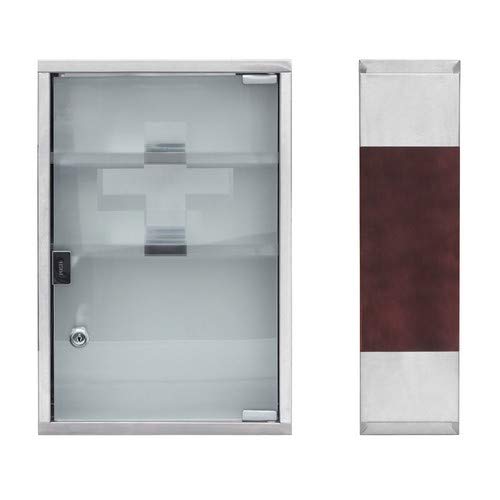Relaxdays botiquín de emergencia de acero inoxidable y madera XL de mayor altura x ancho x profundidad: 45 x 30 x 12 cm con 3 compartimentos & Glass-puerta para cerrarlo incluido 2 llaves para primeros auxilios, estilo moderno para el baño, colour marrón