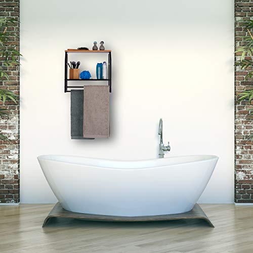 Relaxdays Estantería con toallero, Dos estantes, para Cocina o baño, Hierro, Negro, 41x45x23 cm