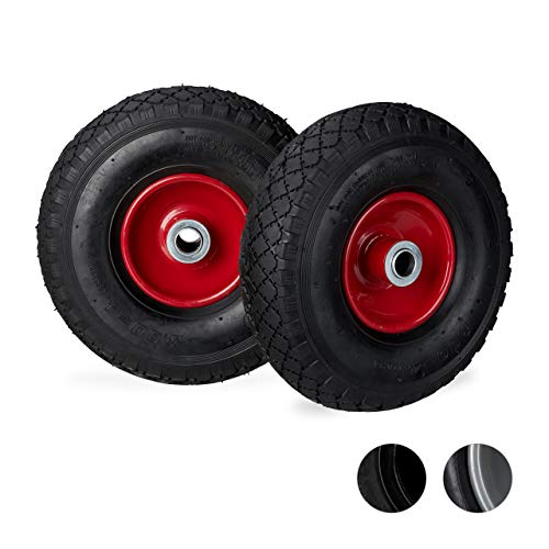 Relaxdays, Negro-Rojo Juego de Dos Ruedas de Carretilla, 3.00-4, hasta 100kg, Llanta de Acero, 260 x 85 mm