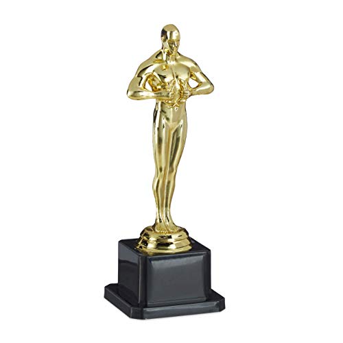 Relaxdays niños Trofeo, Soporte Cuadrado, Corona de Ganador, Hollywood, Regalo, 18 cm, Dorado