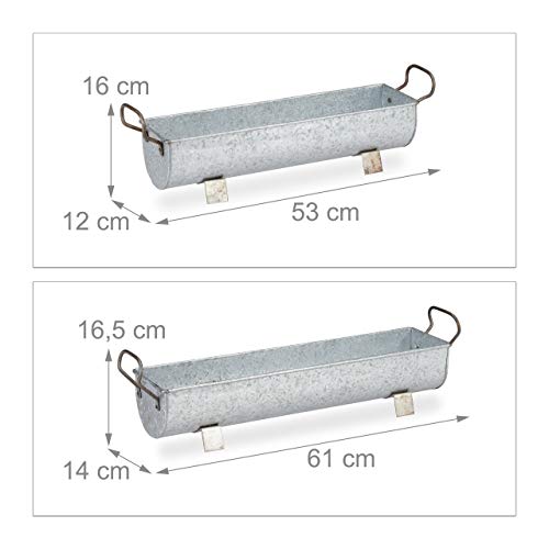 Relaxdays, Plateado, Jardineras Exterior Vintage, Set de 2 Unidades, Hierro, 53 y 61 cm de Largo