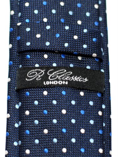 Retreez Corbata de microfibra fina con lunares de época tricolor para hombres Azul marino