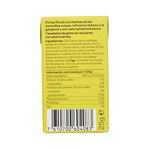 Ricola - Caramelos de goma sin azúcares, Perlas de Hierbas, Limon, 25 g