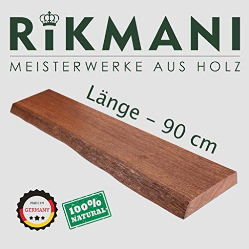Rikmani Estantería de Pared de Madera de Roble Maciza, Ancho 20 cm, Profundidad con Borde de árbol, estantería para salón (Dunkel) (90 cm)