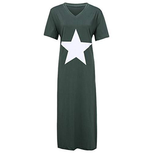 RISTHY Vestidos Mujer Verano, Maxi Vestidos Elegantes para Mujer Mangas Cortas Verano Playa Casual Pijamas Vestidos de Color Sólido Vestido Estrella Suelto Vacaciones