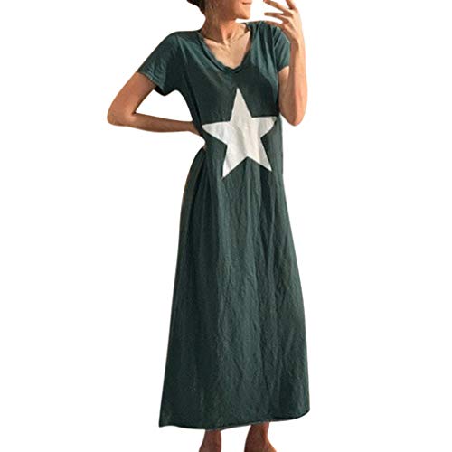 RISTHY Vestidos Mujer Verano, Maxi Vestidos Elegantes para Mujer Mangas Cortas Verano Playa Casual Pijamas Vestidos de Color Sólido Vestido Estrella Suelto Vacaciones