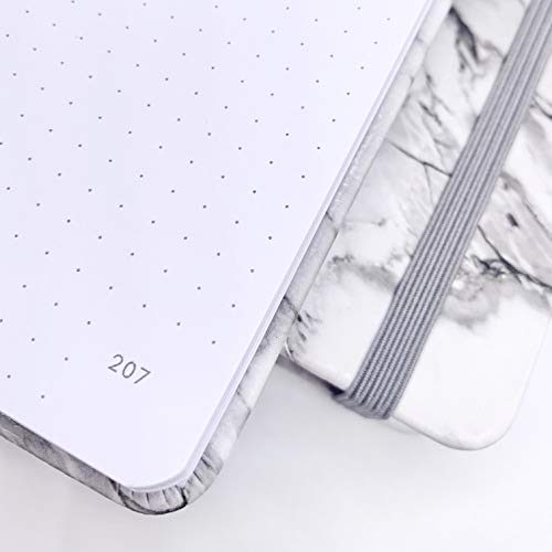 Ritches Diario de Puntos A5 - Cuaderno de Tapa Dura de Cuero PU de Mármol Gris, Páginas Numeradas Con Puntos - Incluye Bolígrafo, Pegatinas y Caja de Regalo