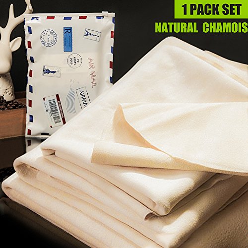 Riverlake - Paño de limpieza de gamuza natural para coche, piel de ciervo, toalla de secado de coche, súper absorbente, 3 tamaños disponibles. (M: 40 x 25 pulgadas -1 paquete)