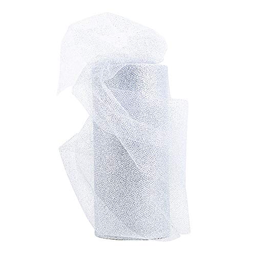 Rollo 22,5 Metro Cinta Tela Tul Tulle Plateado con Purpurina Ancho 15cm Decoración Hogar Boda Novia Fiesta Navidad Manualidades DIY Envolver Regalos Tutú Falda